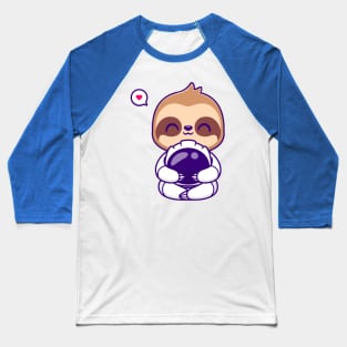 Cute Sloth Astronaut Sitting Cartoon Baseball T-Shirt